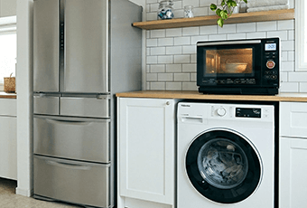 冷蔵庫、ドラム式洗濯機、電子レンジなどの生活家電セット