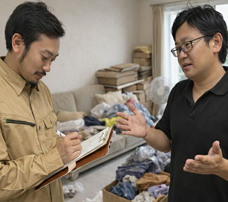 不用品買取の見積もり相談をしている様子