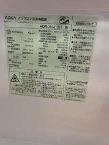 AQUA(アクア)126L 2ドア冷蔵庫 AQR-J13J(S)2020年製