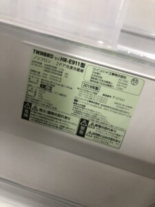 TWINBIRD(ツインバード)の110L 2ドア冷蔵庫 HR-E911(2018年製)