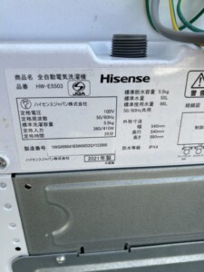 Hisense(ハイセンス)5.5キロ 全自動洗濯機 HW-E5503 2021年製